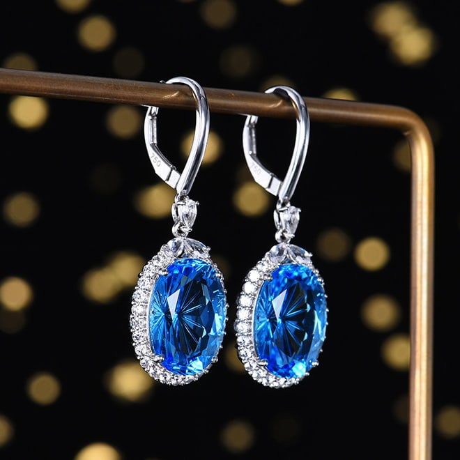 14k Gold 15.19 Ctw Natural Topaz & Sapphire Earrings - 3