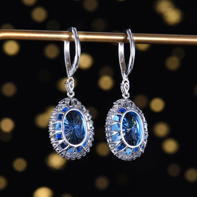 14k Gold 15.19 Ctw Natural Topaz & Sapphire Earrings - 4