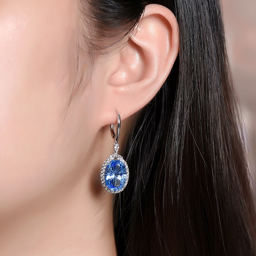 14k Gold 15.19 Ctw Natural Topaz & Sapphire Earrings - 5