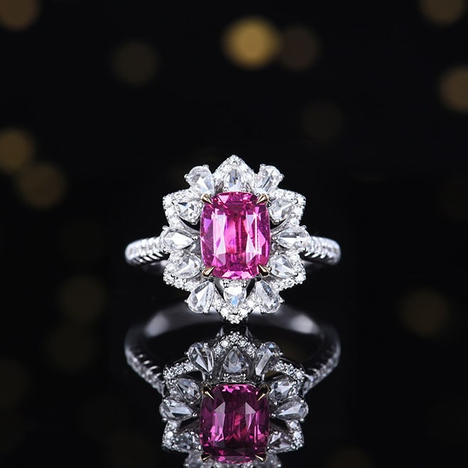 14k Gold 2.67 Ctw Natural Sapphire & Diamond Ring/pendant( Without Chain ): Ref:230970311 // gold content:14k gold // ring size:7. 25us // // main gemstone:sapphire // shape:cushion // carat weight:2. 04ct // color:pink // treatment:natural // // adjacent gemstone 2 :