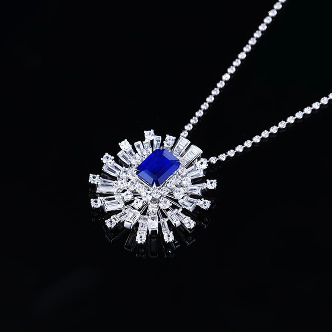 14k Gold 2.67 Ctw Natural Sapphire & Diamond Pendant( Without Chain ) - 5