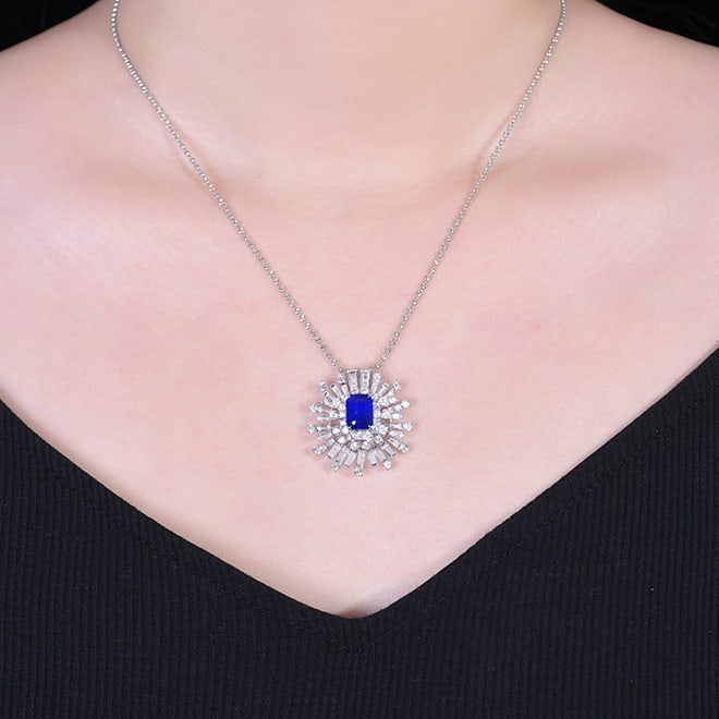 14k Gold 2.67 Ctw Natural Sapphire & Diamond Pendant( Without Chain ) - 6