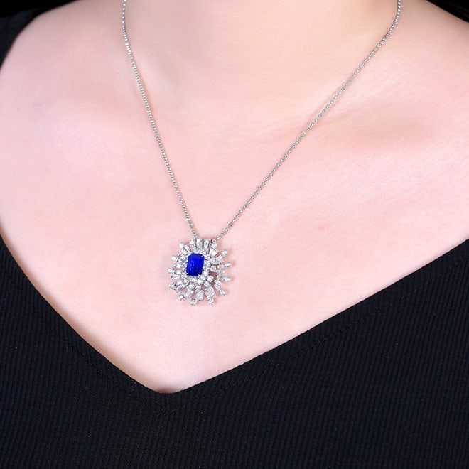 14k Gold 2.67 Ctw Natural Sapphire & Diamond Pendant( Without Chain ) - 7