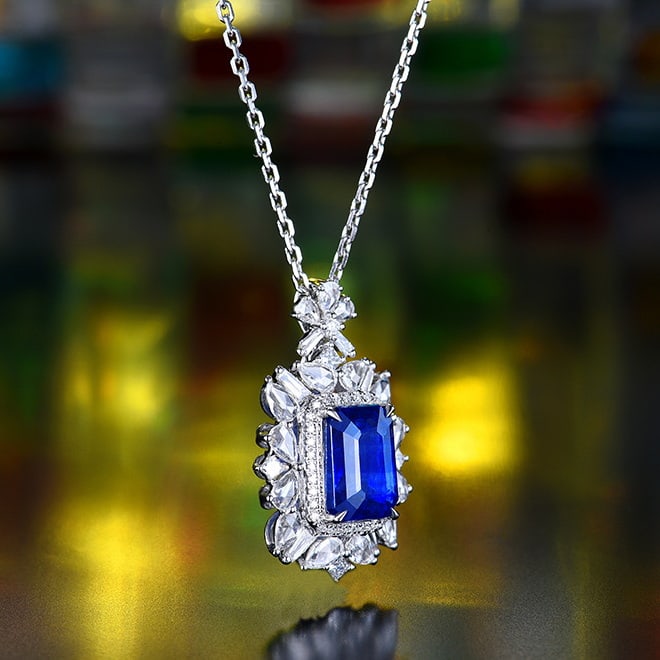 14k Gold 3.95 Ctw Natural Sapphire & Diamond Pendant( Without Chain ) - 3