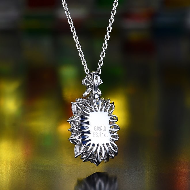 14k Gold 3.95 Ctw Natural Sapphire & Diamond Pendant( Without Chain ) - 4