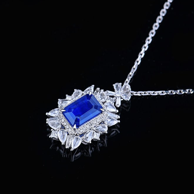 14k Gold 3.95 Ctw Natural Sapphire & Diamond Pendant( Without Chain ) - 5