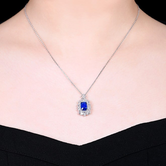 14k Gold 3.95 Ctw Natural Sapphire & Diamond Pendant( Without Chain ) - 7