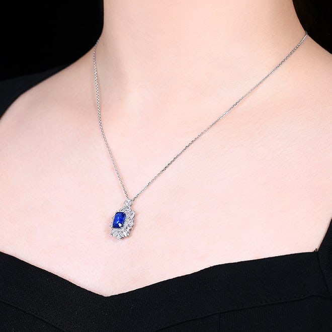 14k Gold 3.95 Ctw Natural Sapphire & Diamond Pendant( Without Chain ) - 8
