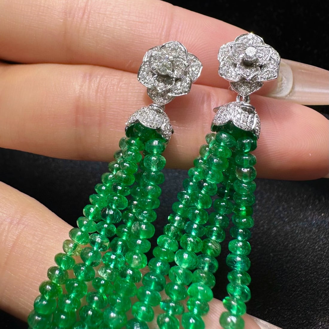 14k Gold 26.15 Ct Natural Emerald & Diamond Earrings - 3