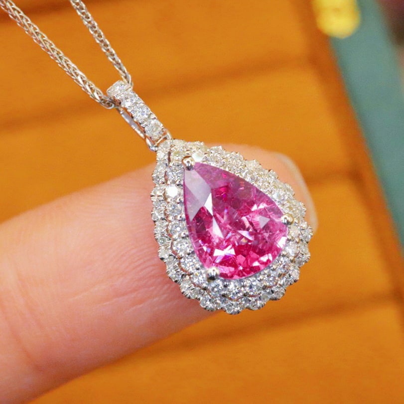 14k Gold 2.59 Ctw Natural Padparadscha Sapphire & Diamond Pendant( Without Chain ) - 2