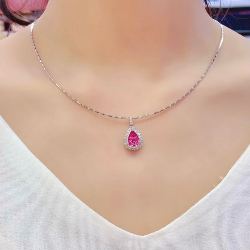 14k Gold 2.59 Ctw Natural Padparadscha Sapphire & Diamond Pendant( Without Chain ) - 5