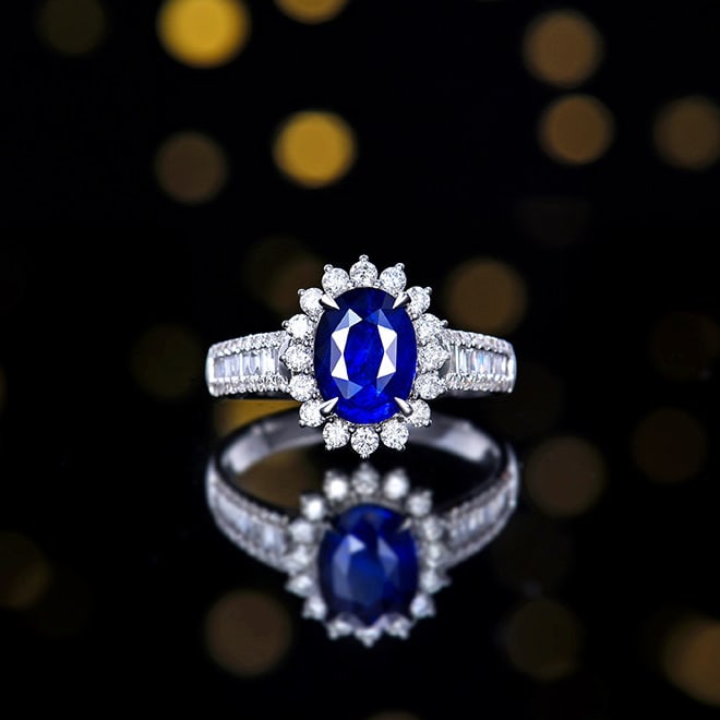 14k Gold 2.97 Ctw Natural Sapphire & Diamond Ring: Ref:230970361 // gold content:14k gold // ring size:7. 25us // // main gemstone:sapphire // shape:oval // carat weight:2. 39ct // color:royal blue // treatment:natural // // adjacent gemstone 2 : diam