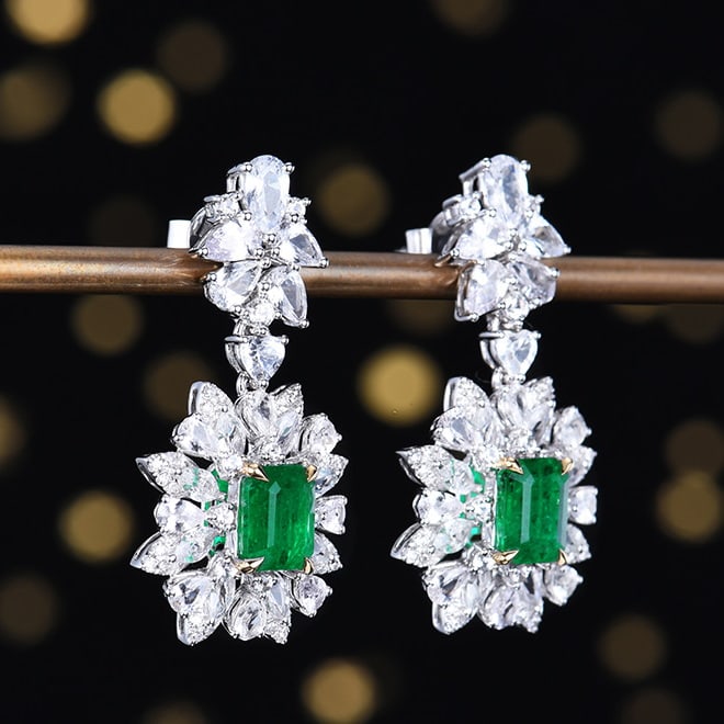 14k Gold 6.89 Ctw Vivid Green Natural Emerald & Sapphire Earrings - 3