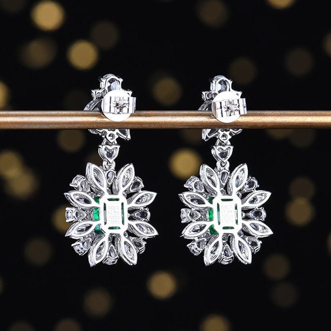 14k Gold 6.89 Ctw Vivid Green Natural Emerald & Sapphire Earrings - 4