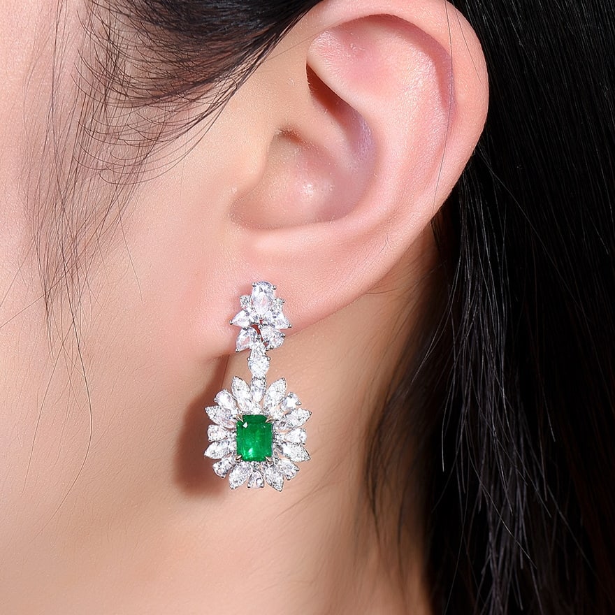 14k Gold 6.89 Ctw Vivid Green Natural Emerald & Sapphire Earrings - 5