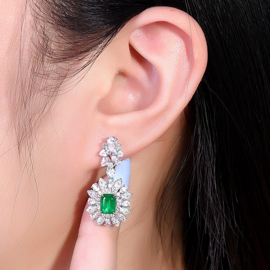 14k Gold 6.89 Ctw Vivid Green Natural Emerald & Sapphire Earrings - 6