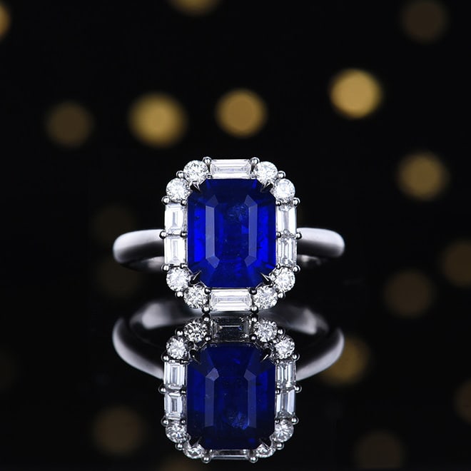 14k Gold 4.63 Ctw Natural Sapphire & Diamond Ring/pendant( Without Chain ): Ref:230970380 // gold content:14k gold // ring size:7. 25us // // main gemstone:sapphire // shape:octagonal // carat weight:3. 92ct // color:royal blue // treatment:natural // // adjacent gemstone