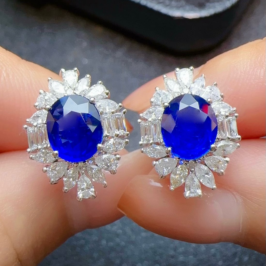 14k Gold 3.64 Ctw Natural Sapphire & Diamond Earrings - 2