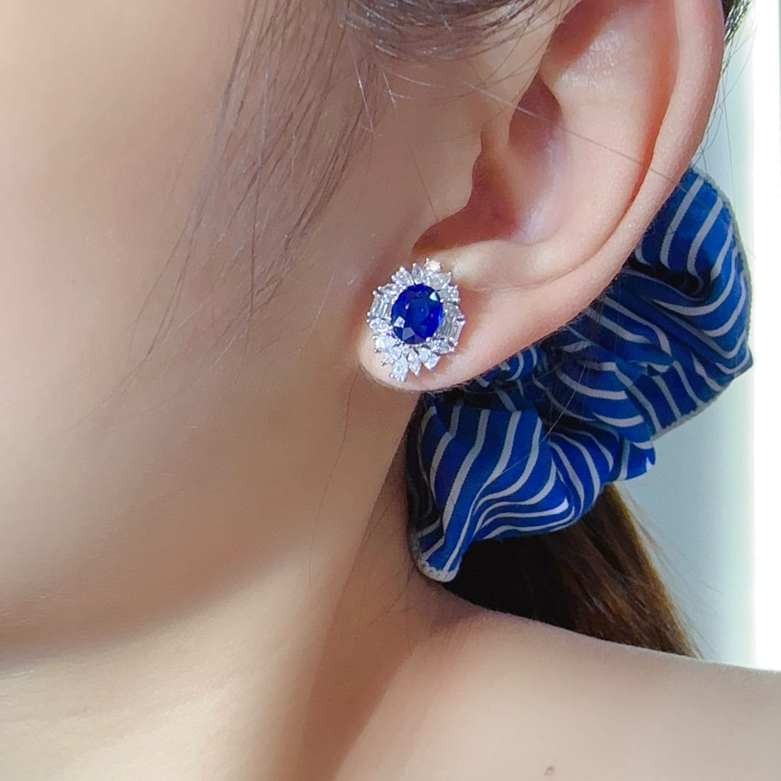 14k Gold 3.64 Ctw Natural Sapphire & Diamond Earrings - 4