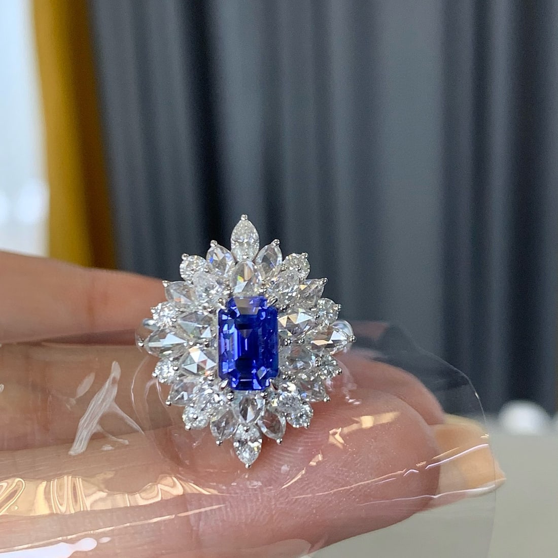 14k Gold 4.62 Ctw Natural Sapphire & Diamond Ring/pendant( Without Chain ): Ref:230970411 // gold content:14k gold // ring size:7. 25us // // main gemstone:sapphire // shape:octagonal // carat weight:2. 28ct // color:cornflower blue // treatment:natural // // adjacent