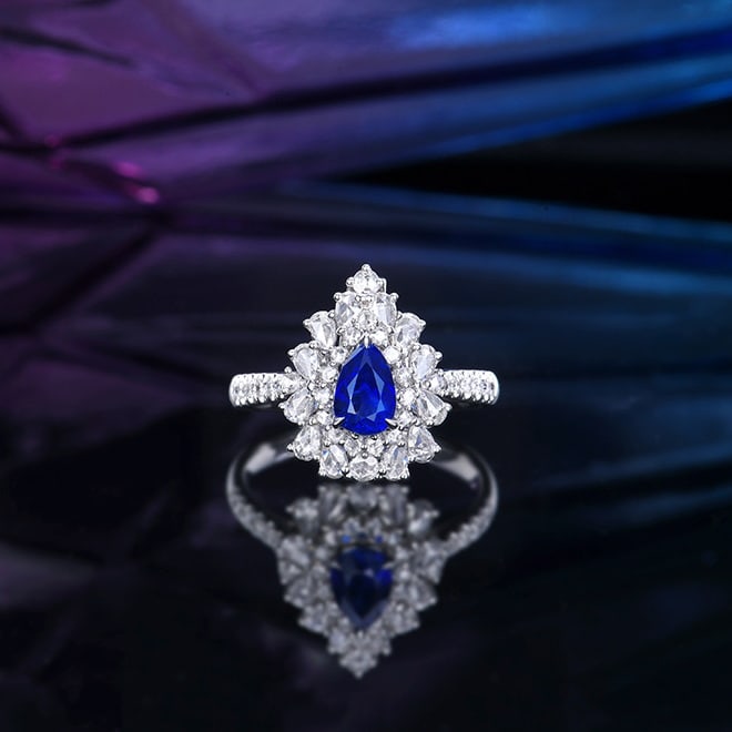 14k Gold 1.76 Ctw Natural Sapphire & Diamond Ring/pendant( Without Chain ): Ref:230970425 // gold content:14k gold // ring size:7. 25us // // main gemstone:sapphire // shape:pear // carat weight:1. 02ct // color:royal blue // treatment:natural // // adjacent gemstone 2 :