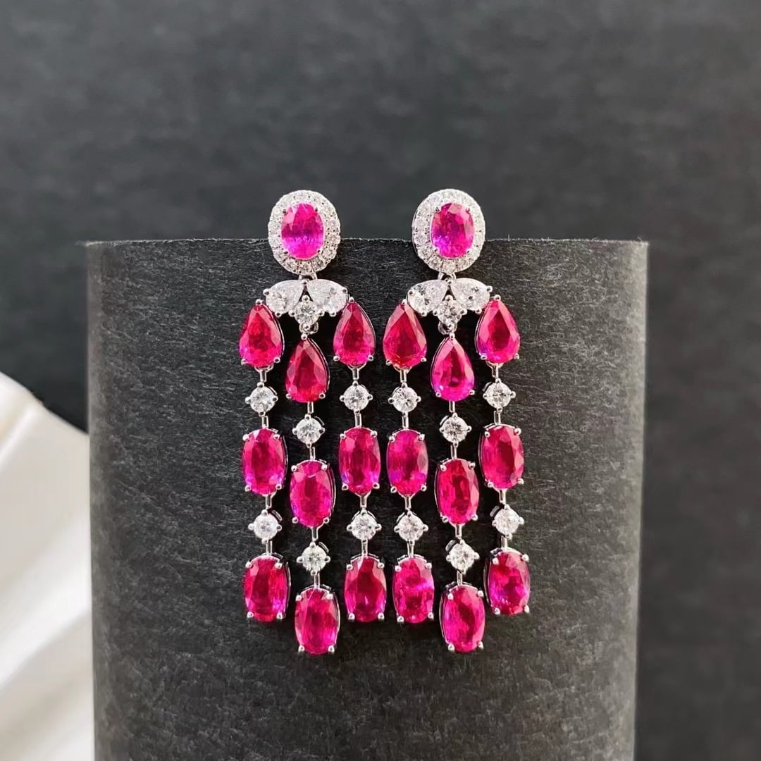 14k Gold 5.27 Ctw Natural Ruby & Diamond Earrings (1 of 6)