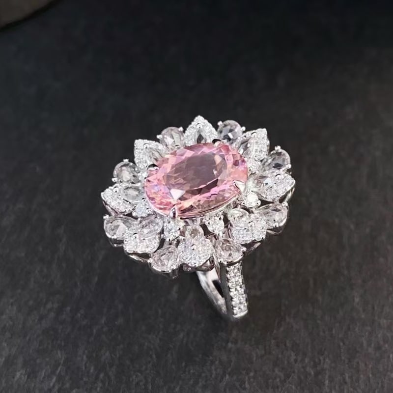 14k Gold 4.82 Ctw Natural Morganite & Sapphire Ring - 2
