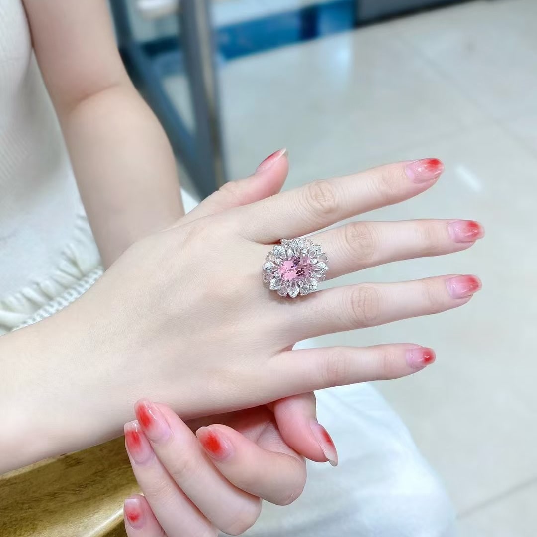 14k Gold 4.82 Ctw Natural Morganite & Sapphire Ring - 4