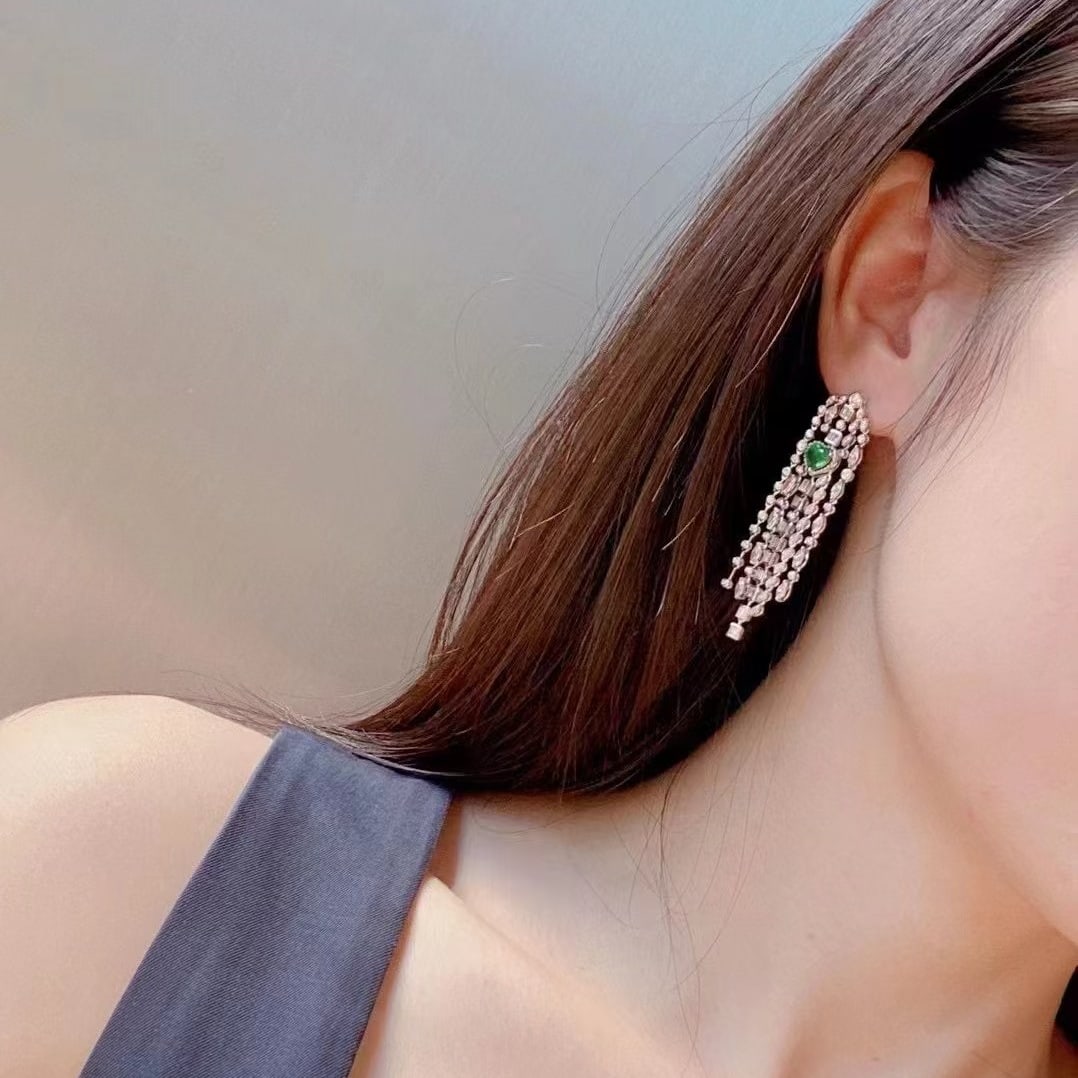 14k Gold 2.41 Ctw Vivid Green Natural Emerald & Diamond Earrings - 3