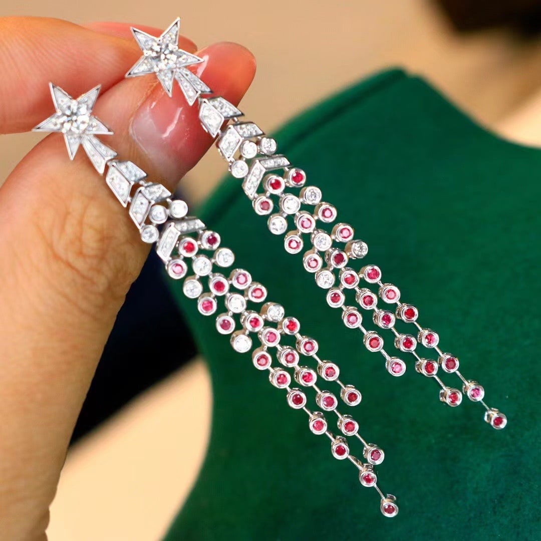 14k Gold 1.12 Ctw Natural Ruby & Diamond Earrings: Ref:230971019 // gold content:14k gold // main gemstone:ruby // shape:round // carat weight:0. 52ct // color:red // treatment:natural // cut grade:g // // adjacent gemstone 2 : diamond //