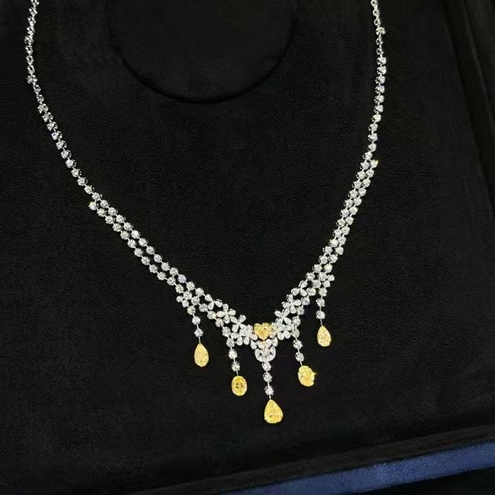 14k Gold 7.74 Ctw Natural Yellow Diamond & Diamond Necklace (1 of 7)