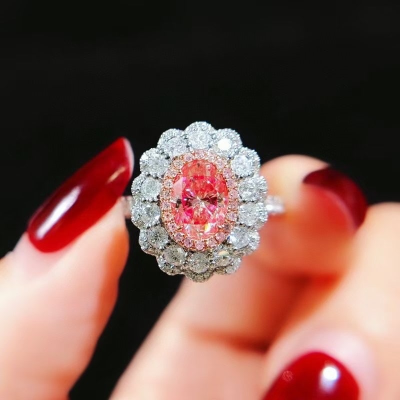 14k Gold 1.85 Ctw Natural Pink Diamond & Diamond Ring/pendant( Without Chain ): Ref:230971027 // gold content:14k gold // ring size:7. 25us // // main gemstone:pink diamond // shape:oval // carat weight:1. 00ct // color:pink // treatment:natural // // adjacent gemstone 2 : diamon