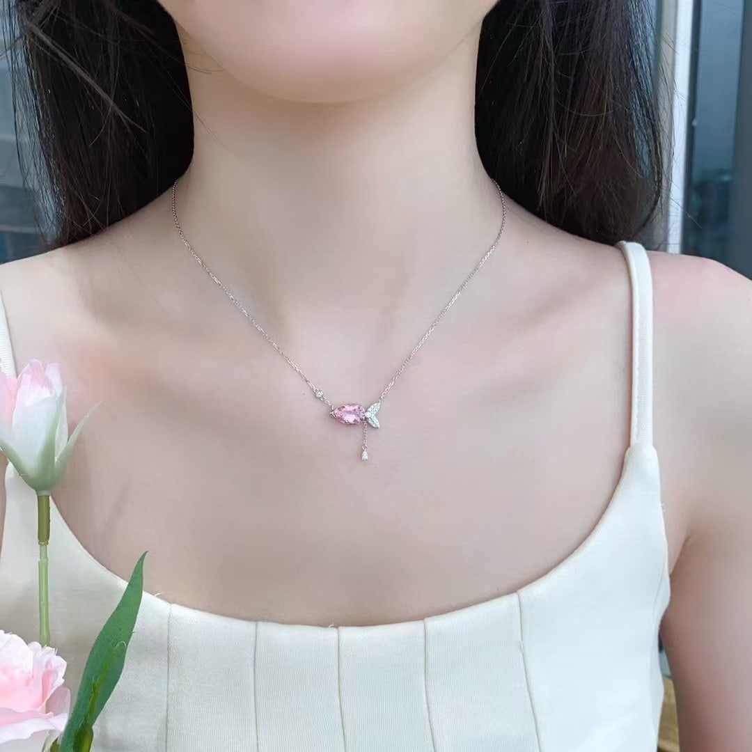 14k Gold 1.87 Ctw Natural Morganite & Diamond Necklace - 2