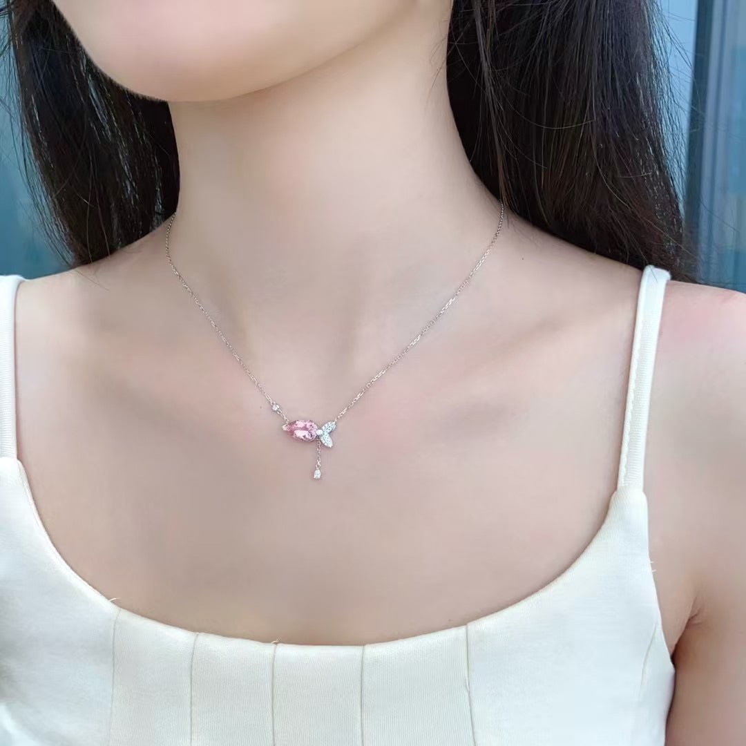 14k Gold 1.87 Ctw Natural Morganite & Diamond Necklace - 3