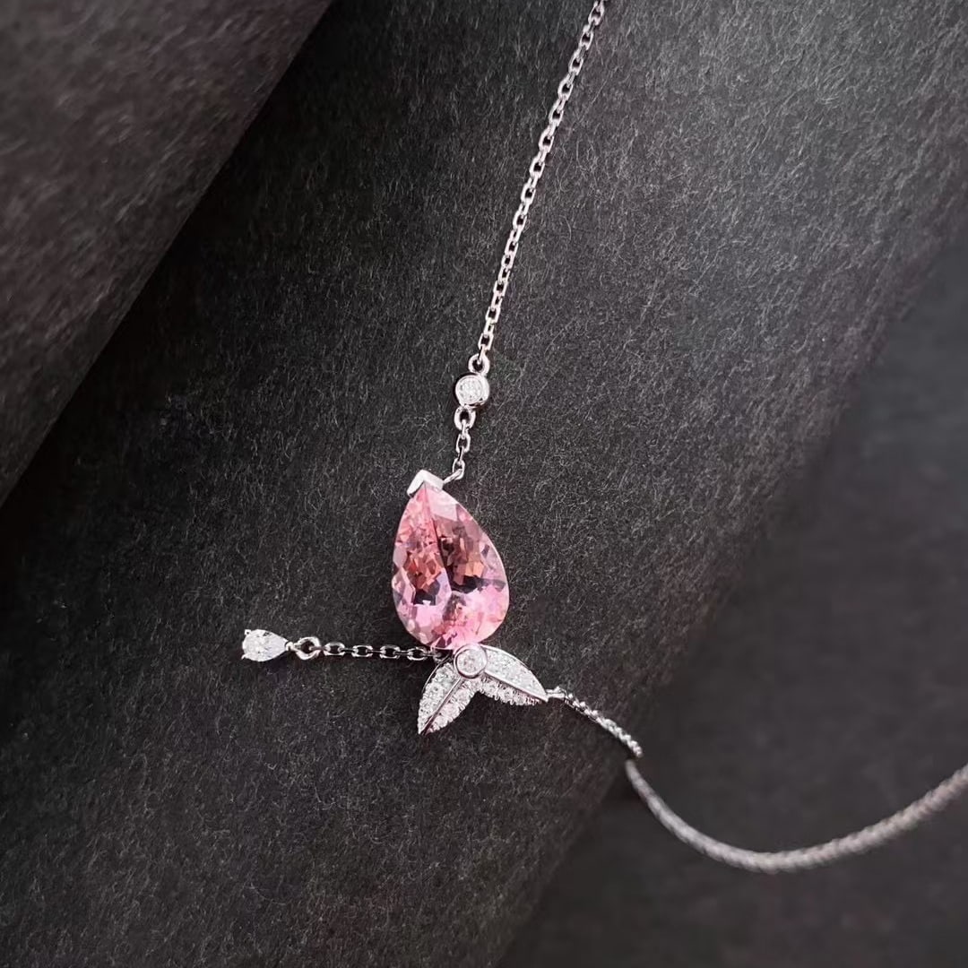 14k Gold 1.87 Ctw Natural Morganite & Diamond Necklace - 5