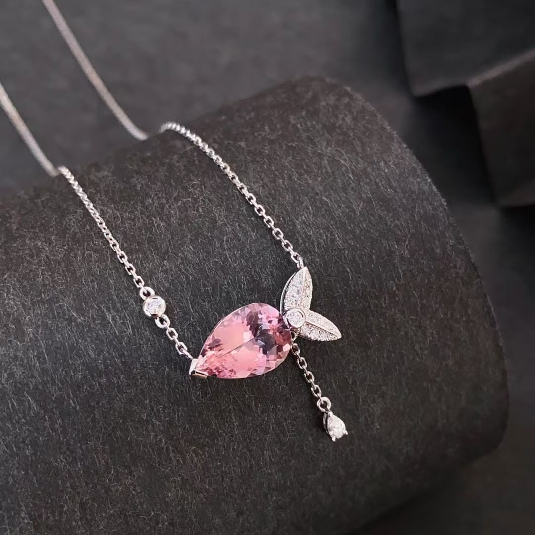 14k Gold 1.87 Ctw Natural Morganite & Diamond Necklace - 6