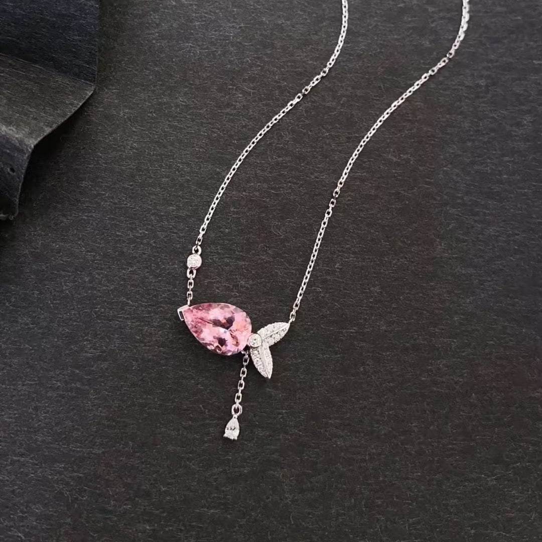 14k Gold 1.87 Ctw Natural Morganite & Diamond Necklace - 7