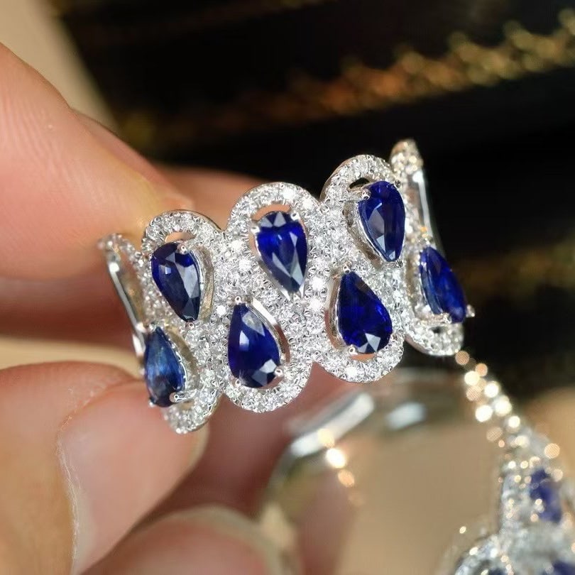 14k Gold 2.41 Ctw Vivid Blue Natural Sapphire & Diamond Ring - 2