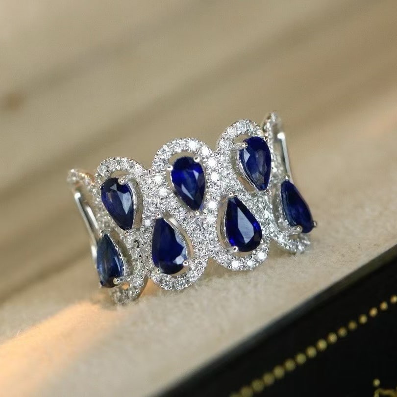 14k Gold 2.41 Ctw Vivid Blue Natural Sapphire & Diamond Ring - 9