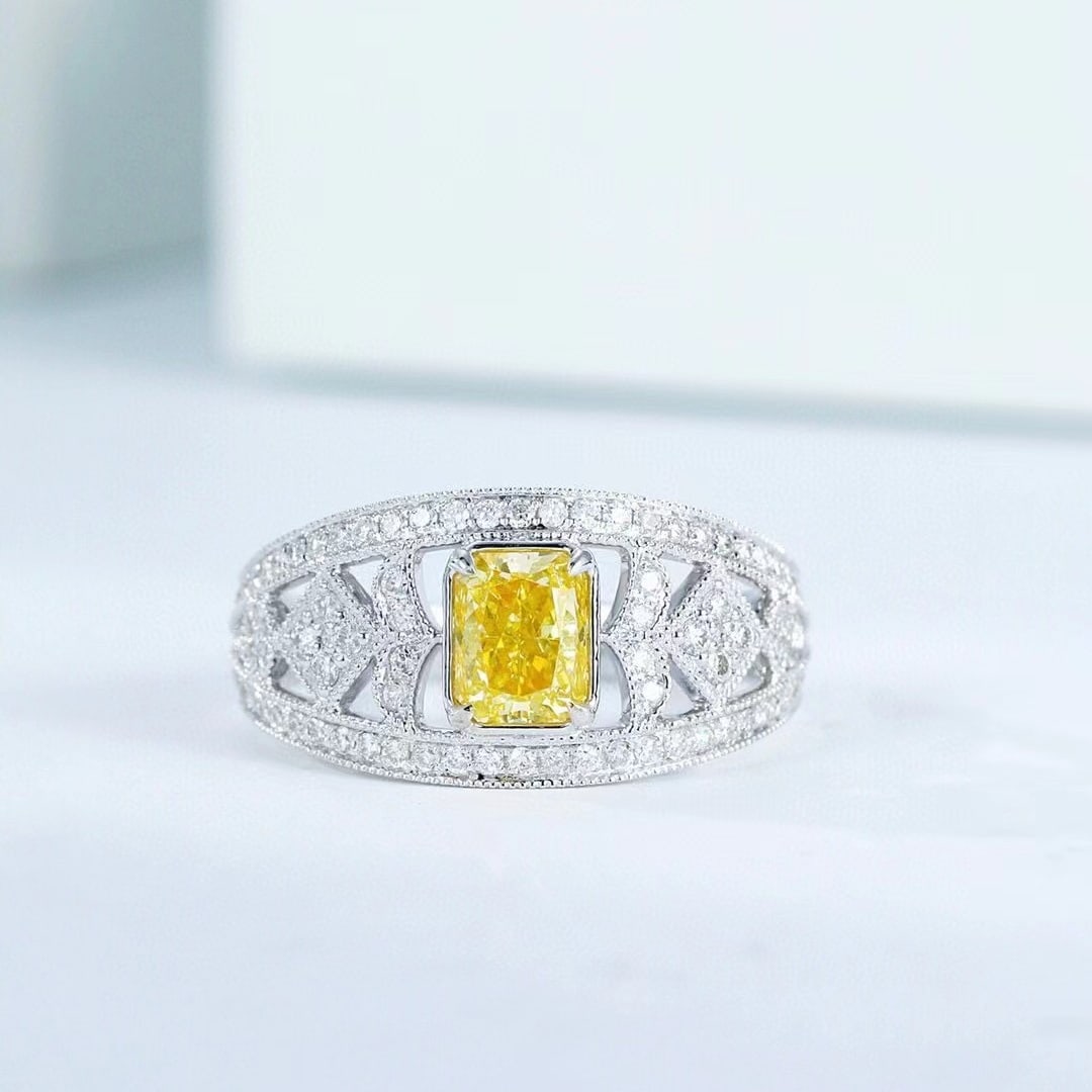 14k Gold 1.45 Ctw Natural Yellow Diamond & Diamond Ring (1 of 5)