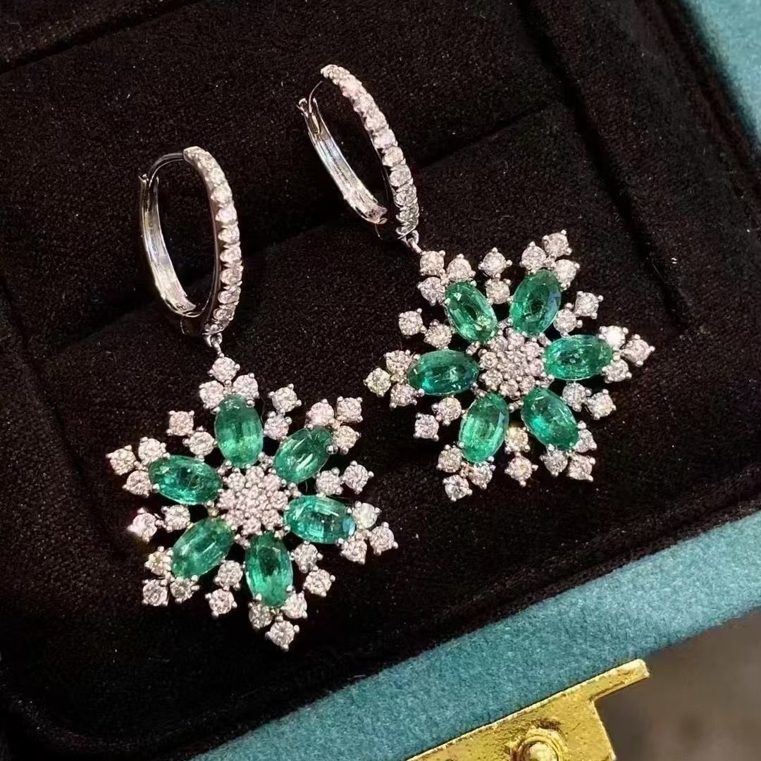 14k Gold 3.94 Ctw Natural Emerald & Diamond Earrings (1 of 5)