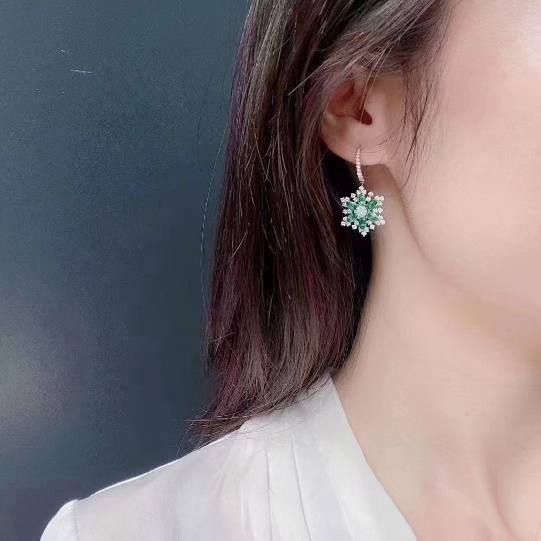 14k Gold 3.94 Ctw Natural Emerald & Diamond Earrings - 3