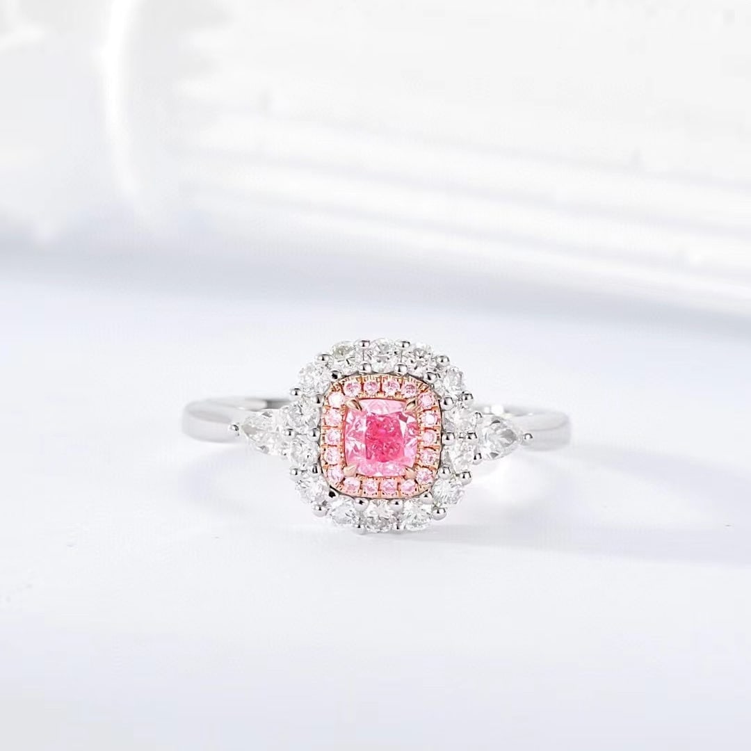 14k Gold 0.76 Ctw Natural Pink Diamond & Diamond Ring: Ref:230971069 // gold content:14k gold // ring size:7. 25us // // main gemstone:pink diamond // shape:cushion // carat weight:0. 3ct // color:pink // treatment:natural // // adjacent gemstone 2 :