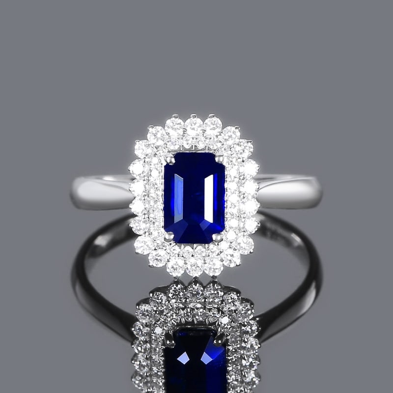 14k Gold 1.87 Ctw Natural Sapphire & Diamond Ring: Ref:230971077 // gold content:14k gold // ring size:7. 25us // // main gemstone:sapphire // shape:octagonal // carat weight:1. 53ct // color:royal blue // treatment:natural // // adjacent gemstone