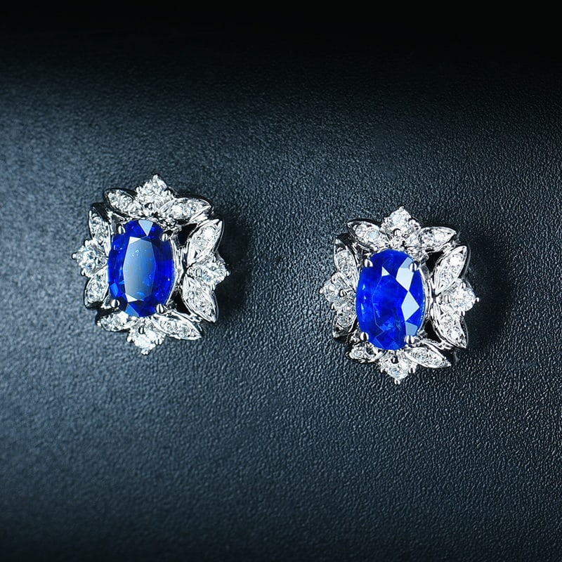 14k Gold 1.07 Ct Natural Sapphire & Diamond Earrings - 2