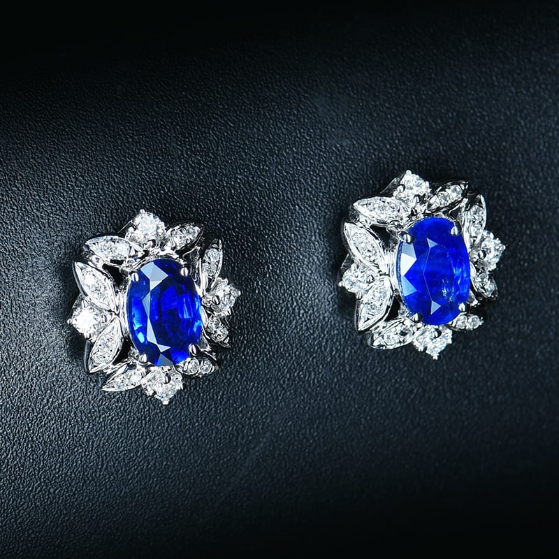 14k Gold 1.07 Ct Natural Sapphire & Diamond Earrings - 3