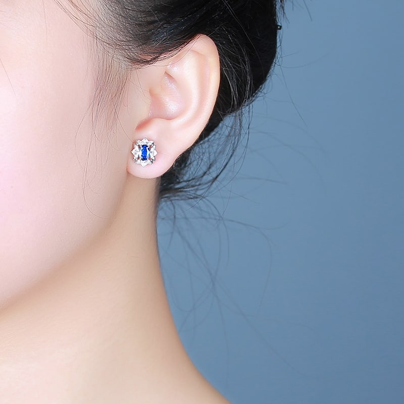 14k Gold 1.07 Ct Natural Sapphire & Diamond Earrings - 4