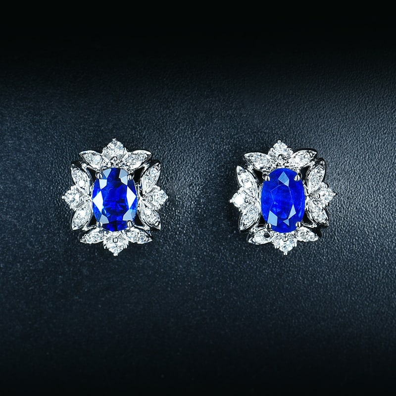 14k Gold 1.07 Ct Natural Sapphire & Diamond Earrings - 5