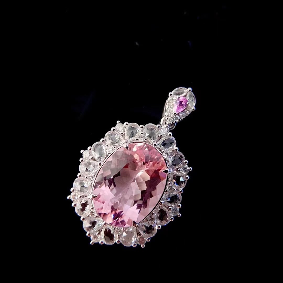 14k Gold 3.07 Ctw Natural Morganite & Diamond Pendant( Without Chain ) - 2