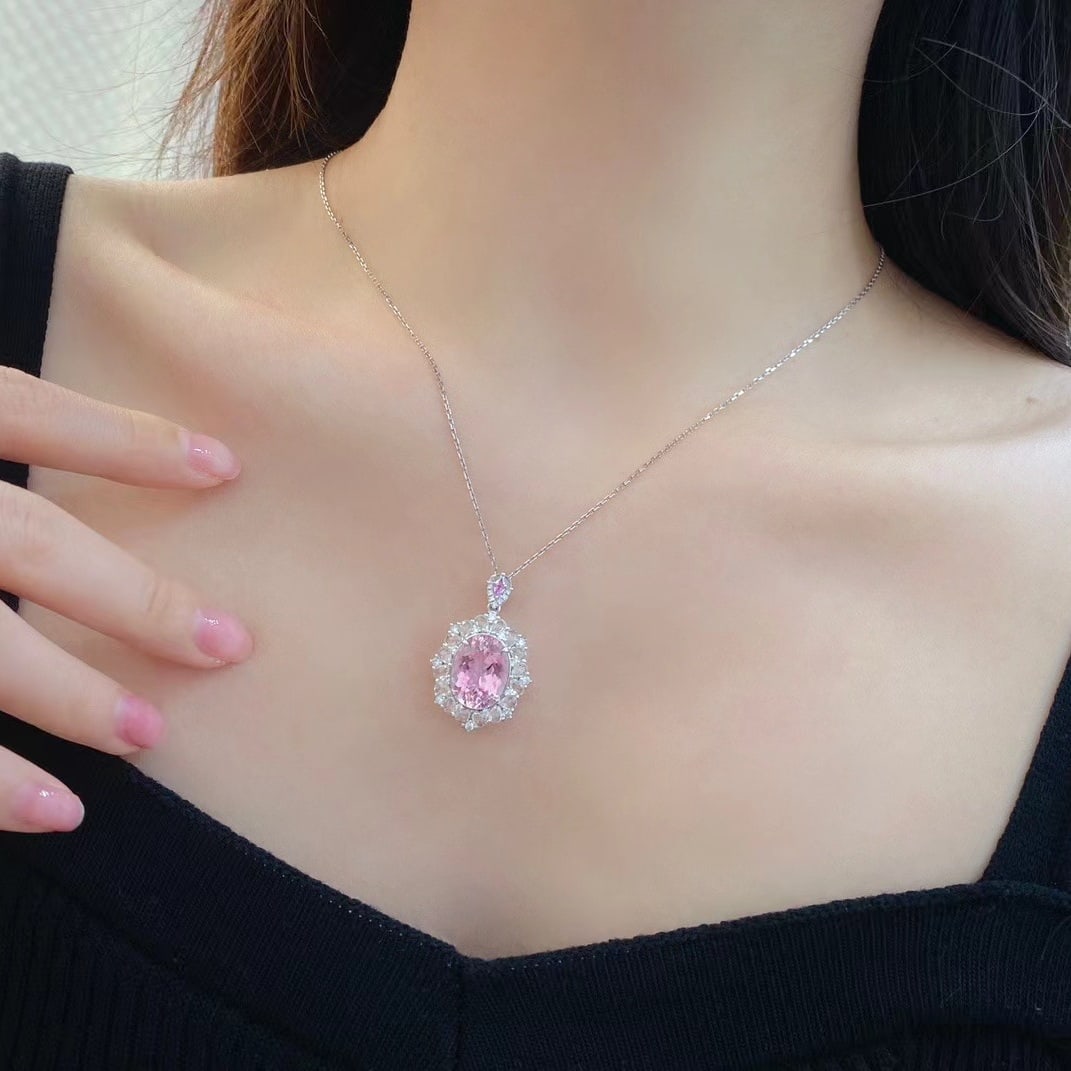 14k Gold 3.07 Ctw Natural Morganite & Diamond Pendant( Without Chain ) - 3